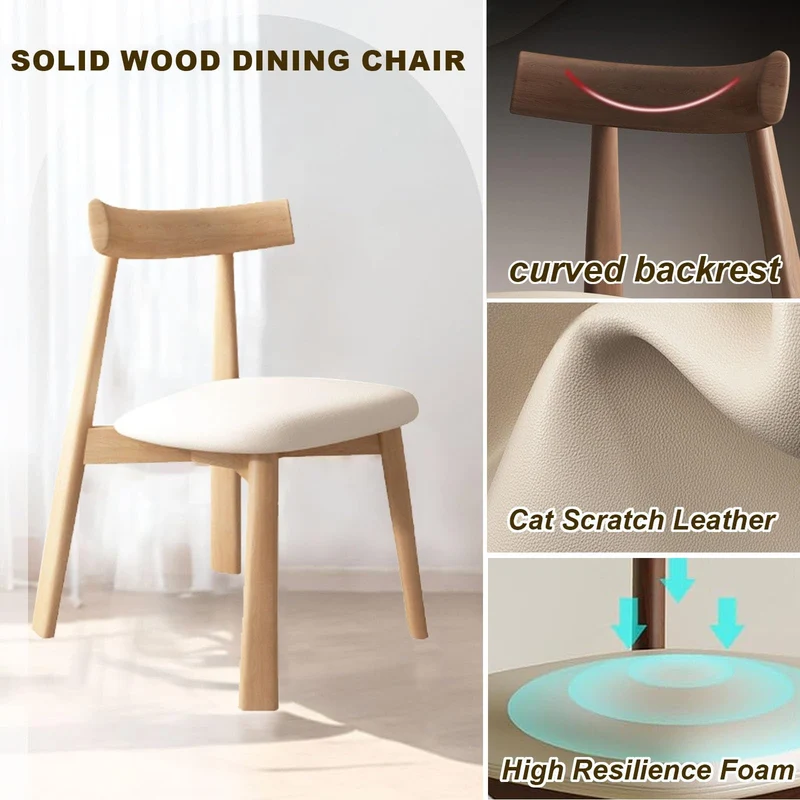 Lot de 6 chaises de salle à manger en bois avec dossier incurvé et coussin en cuir durable pour cuisine et salon Finition noyer foncé et blanc