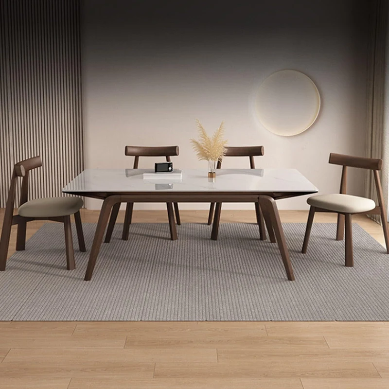 Lot de 6 chaises de salle à manger en bois avec dossier incurvé et coussin en cuir durable pour cuisine et salon Finition noyer foncé et blanc