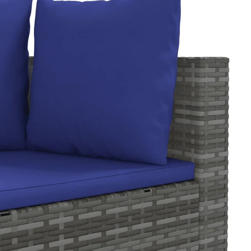 Homgoday Mobilier de balcon 3 pièces avec coussins, salon de jardin, canapé d'angle, canapé central, ensemble de sièges, pour balcon, terrasse, gris et bleu en rotin synthétique