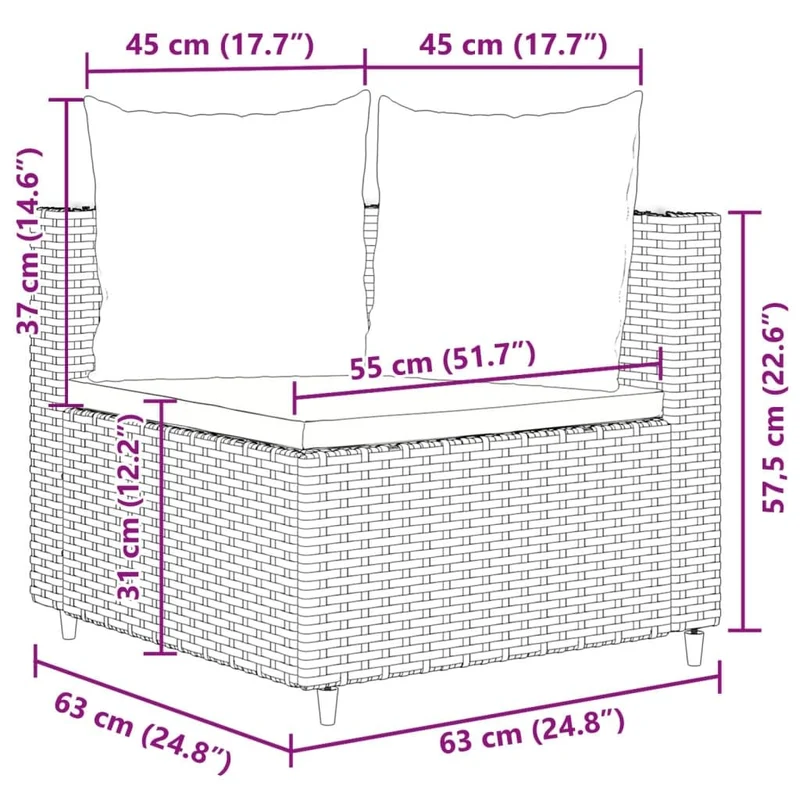 Homgoday Mobilier de balcon 3 pièces avec coussins, salon de jardin, canapé d'angle, canapé central, ensemble de sièges, pour balcon, terrasse, gris et bleu en rotin synthétique