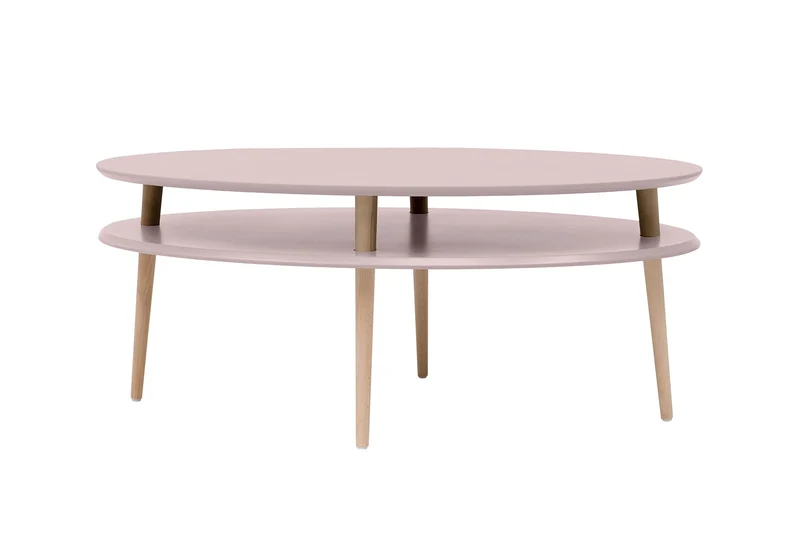 RAGABA OVO HIGH Table basse avec plateau de rangement Largeur 110 cm x profondeur 70 cm Facile à monter En bois FSC Rose poudré
