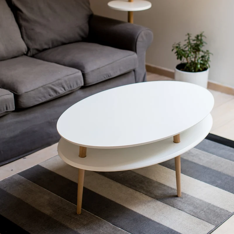 RAGABA OVO HIGH Table basse avec plateau de rangement Largeur 110 cm x profondeur 70 cm Facile à monter En bois FSC Rose poudré