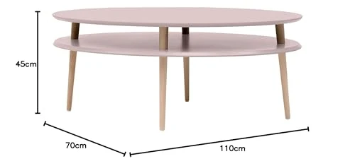 RAGABA OVO HIGH Table basse avec plateau de rangement Largeur 110 cm x profondeur 70 cm Facile à monter En bois FSC Rose poudré