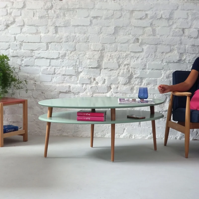 RAGABA OVO HIGH Table basse avec plateau de rangement Largeur 110 cm x profondeur 70 cm Facile à monter En bois FSC Rose poudré