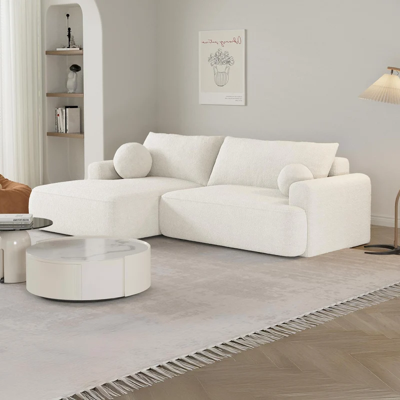 Mobilier-Deco Anais - Canapé d'angle Convertible en Tissu Bouclette Beige - Angle Gauche