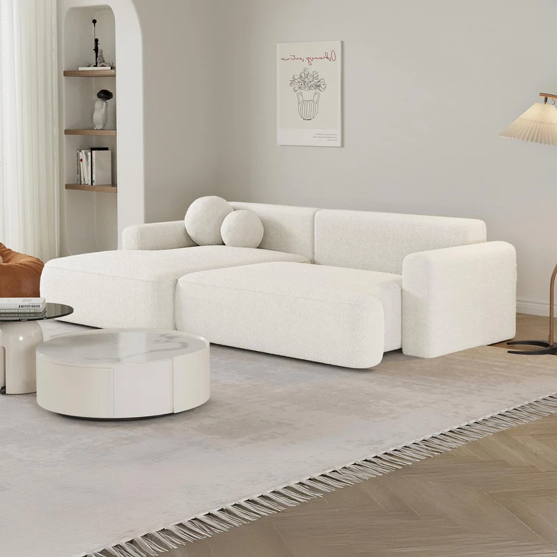 Mobilier-Deco Anais - Canapé d'angle Convertible en Tissu Bouclette Beige - Angle Gauche