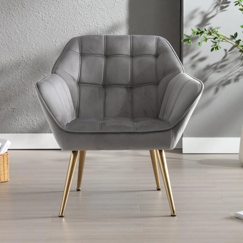 chairus Fauteuil Scandinave de Salon avec Pieds en Métal Modern Chaise de Chambre Capitonné en Velours (Gris-1)