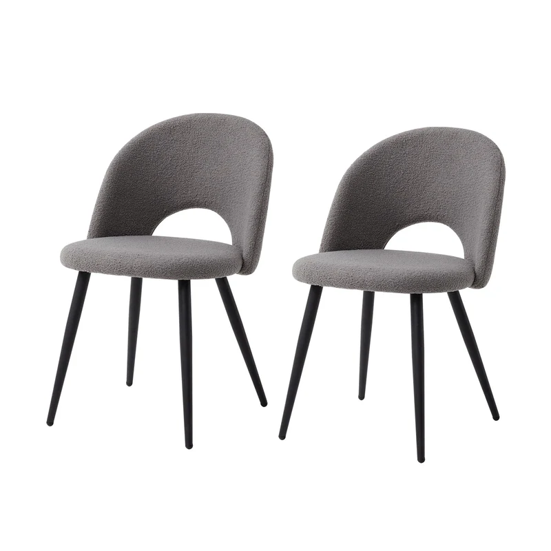 JZGORC Lot de 2 Chaise de Salle à Manger, Chaise de Salle à Manger Teddy en Velours Doux, Chaises de Cuisine avec Siège Moelleux et Accoudoirs, Pieds en Métal - Gris