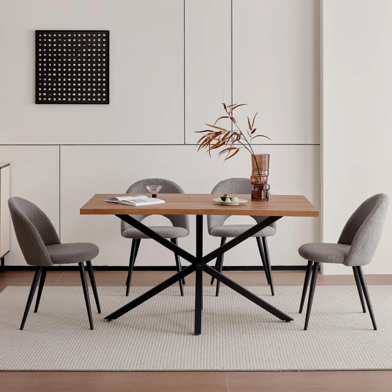 JZGORC Lot de 2 Chaise de Salle à Manger, Chaise de Salle à Manger Teddy en Velours Doux, Chaises de Cuisine avec Siège Moelleux et Accoudoirs, Pieds en Métal - Gris