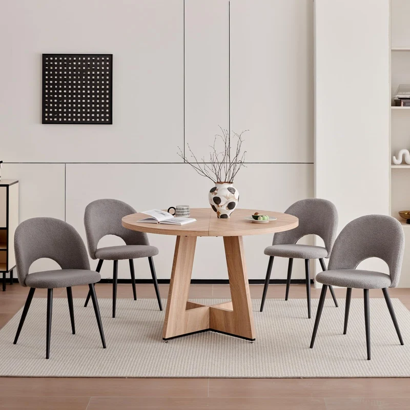 JZGORC Lot de 2 Chaise de Salle à Manger, Chaise de Salle à Manger Teddy en Velours Doux, Chaises de Cuisine avec Siège Moelleux et Accoudoirs, Pieds en Métal - Gris