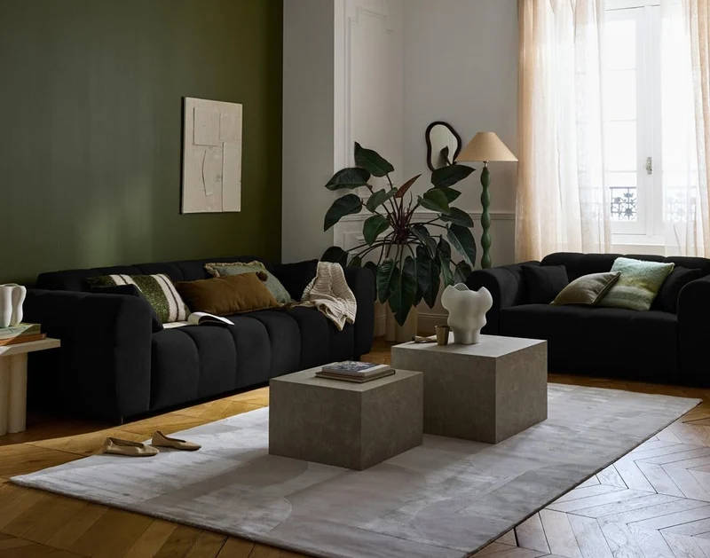 Lisa Design - Ray - canapé Droit 3 Places en Tissu texturé, Noir