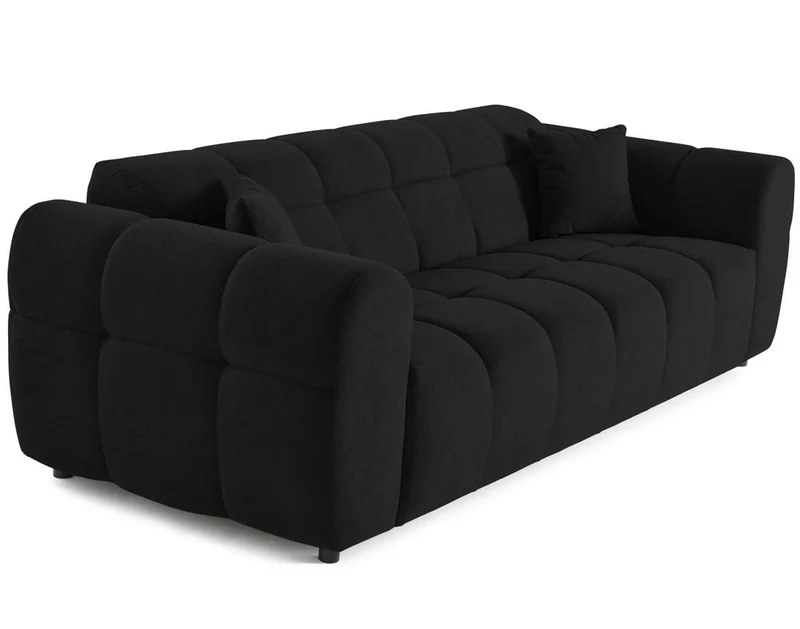 Lisa Design - Ray - canapé Droit 3 Places en Tissu texturé, Noir
