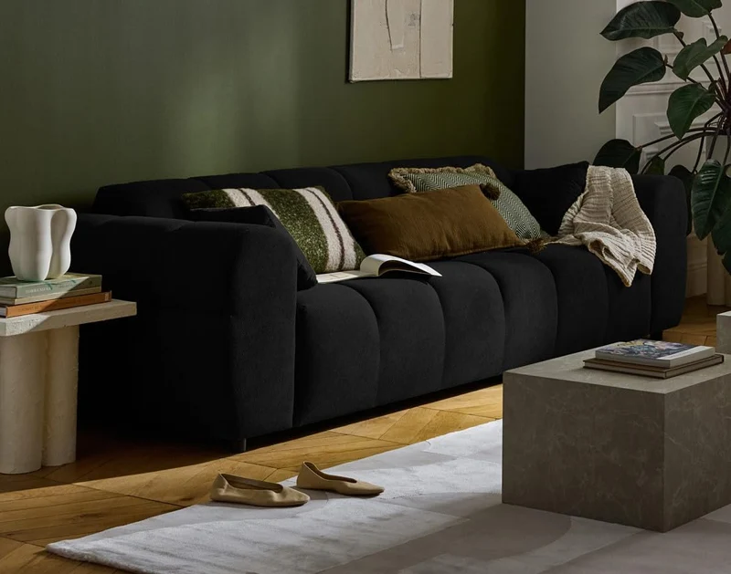 Lisa Design - Ray - canapé Droit 3 Places en Tissu texturé, Noir