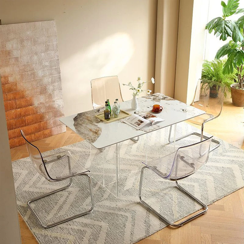 Chaise de salle à manger transparente, chaise de cuisine moderne avec siège transparent, chaises d'appoint d'appoint en acrylique avec cadre en acier chromé pour salle à manger, salon