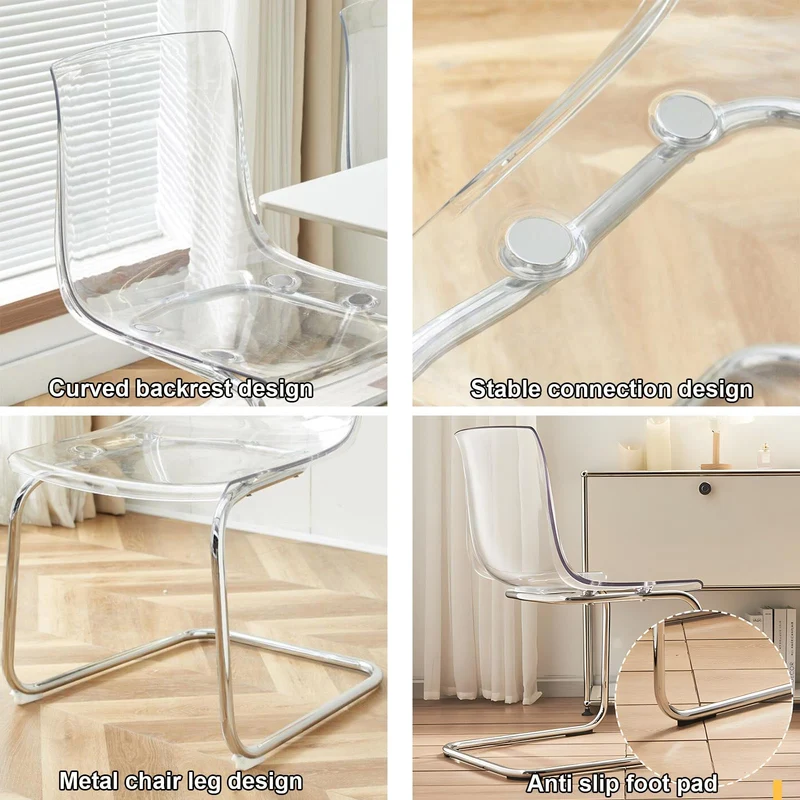 Chaise de salle à manger transparente, chaise de cuisine moderne avec siège transparent, chaises d'appoint d'appoint en acrylique avec cadre en acier chromé pour salle à manger, salon