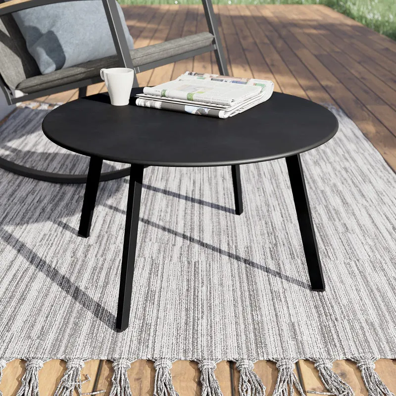 Grand patio Table Basse, Café Table, Acier de Première Qualité, Poids Léger, Table D’appoint Ronde latérale pour Bureau, Balcon, Cuisine et la Chambre (Noyer Noir)