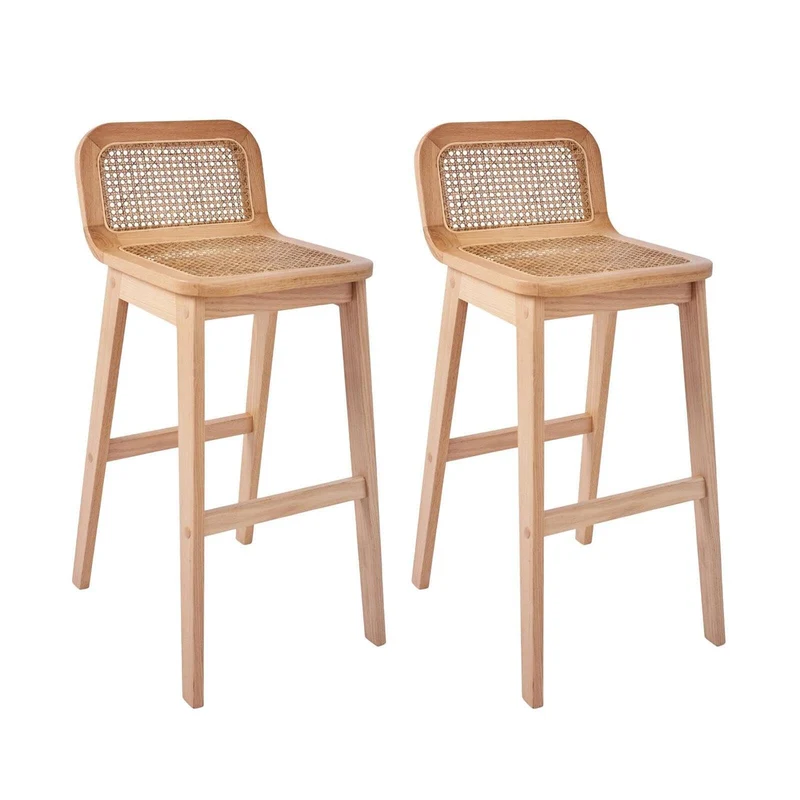 MOB-IN Lot de chaises Sana d'îlot et Bar en chêne et Assise cannage 65cm