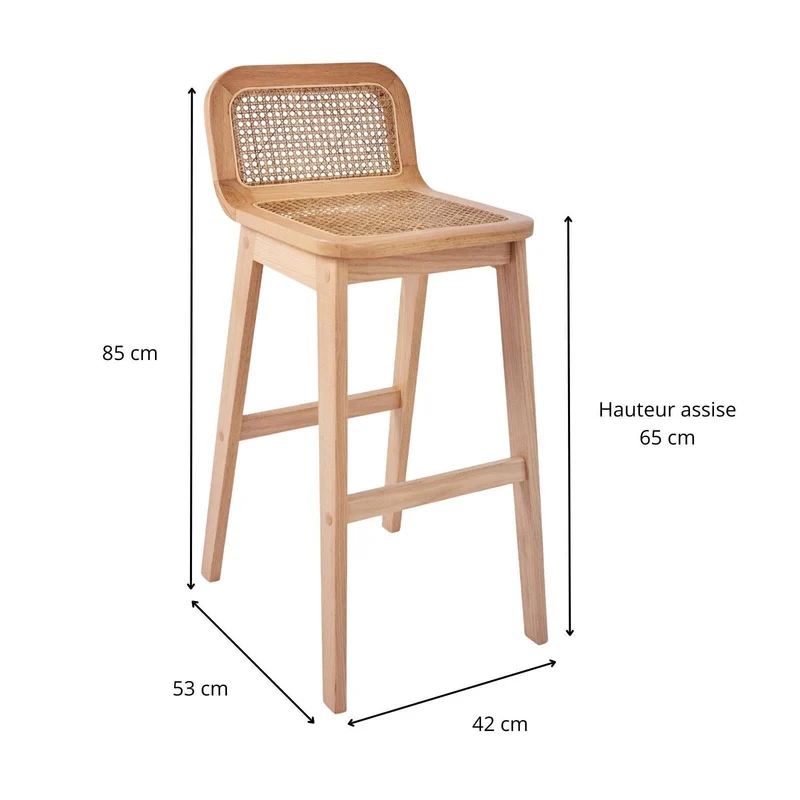 MOB-IN Lot de chaises Sana d'îlot et Bar en chêne et Assise cannage 65cm