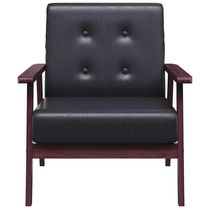 Keeushr Fauteuil rétro en cuir synthétique noir avec structure en bois robuste et rembourrage doux pour salon ou salle à manger, siège très stable