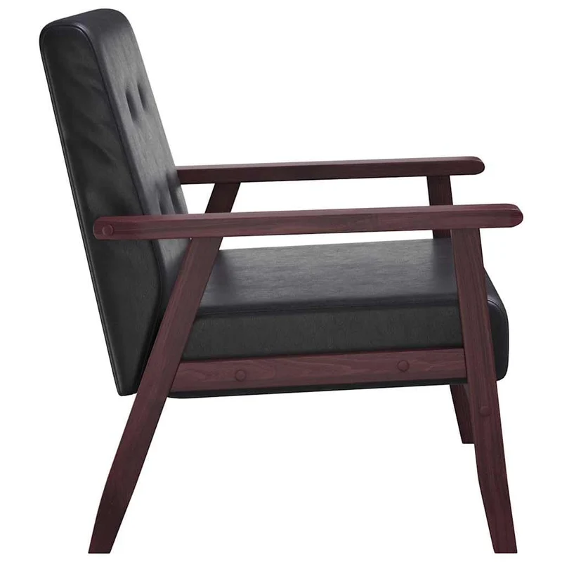 Keeushr Fauteuil rétro en cuir synthétique noir avec structure en bois robuste et rembourrage doux pour salon ou salle à manger, siège très stable