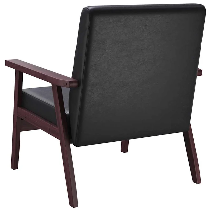Keeushr Fauteuil rétro en cuir synthétique noir avec structure en bois robuste et rembourrage doux pour salon ou salle à manger, siège très stable