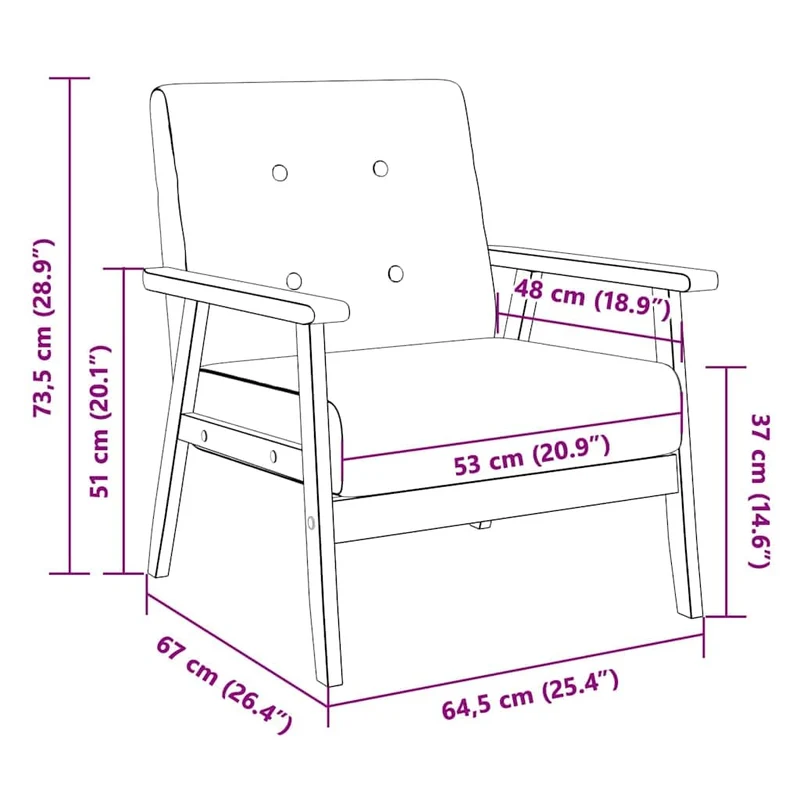 Keeushr Fauteuil rétro en cuir synthétique noir avec structure en bois robuste et rembourrage doux pour salon ou salle à manger, siège très stable