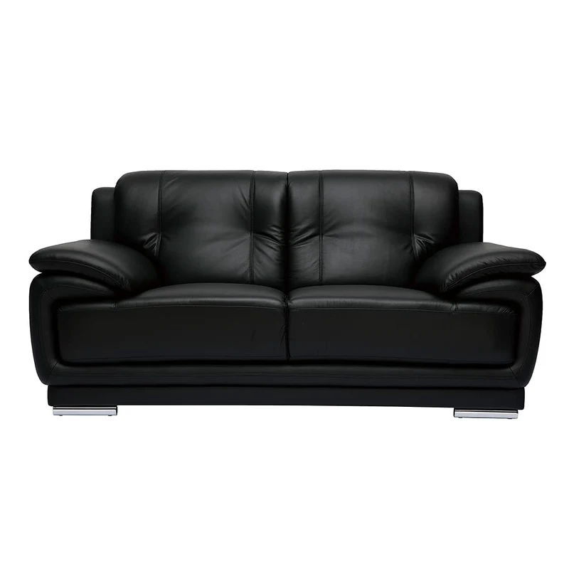 Miliboo Canapé Design 2 Places en Cuir Noir et Acier chromé Tamara