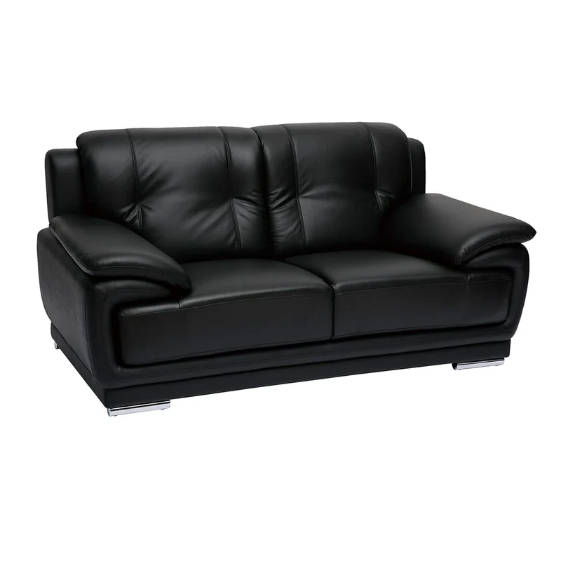 Miliboo Canapé Design 2 Places en Cuir Noir et Acier chromé Tamara