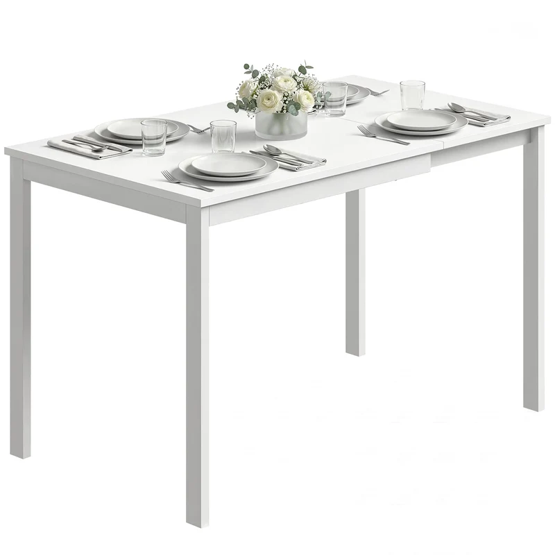 HOMCOM Table à Manger Extensible Rectangle pour 4 à 6 Personnes, Table de Cuisine 80-120 cm, Extension coulissante Facile, Pieds en Acier, pour Petits espaces, Salle à Manger, Salon, Blanc