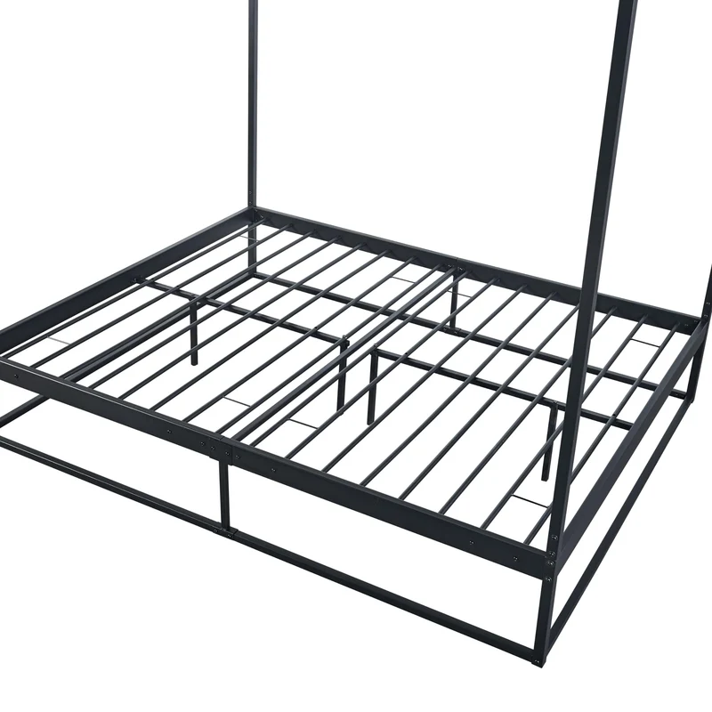 [en.casa] Cadre de Lit à Baldaquin avec Sommier à Lattes Lit Double Adulte Cadre à Lattes sur Pied Design Élégant Stable Capacité de Charge 200 kg Chambre à Coucher Métal 160 x 200 cm Noir