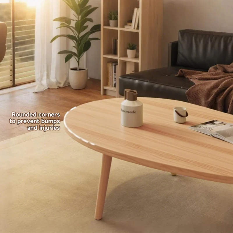 lcvtos Table Basse Moderne en Bois Massif, Petite Table à Thé Ovale avec Pieds Stables, Design Minimaliste, Plateau Épais en MDF avec Surface Résistante aux Rayures, pour Salon (Bois Naturel)