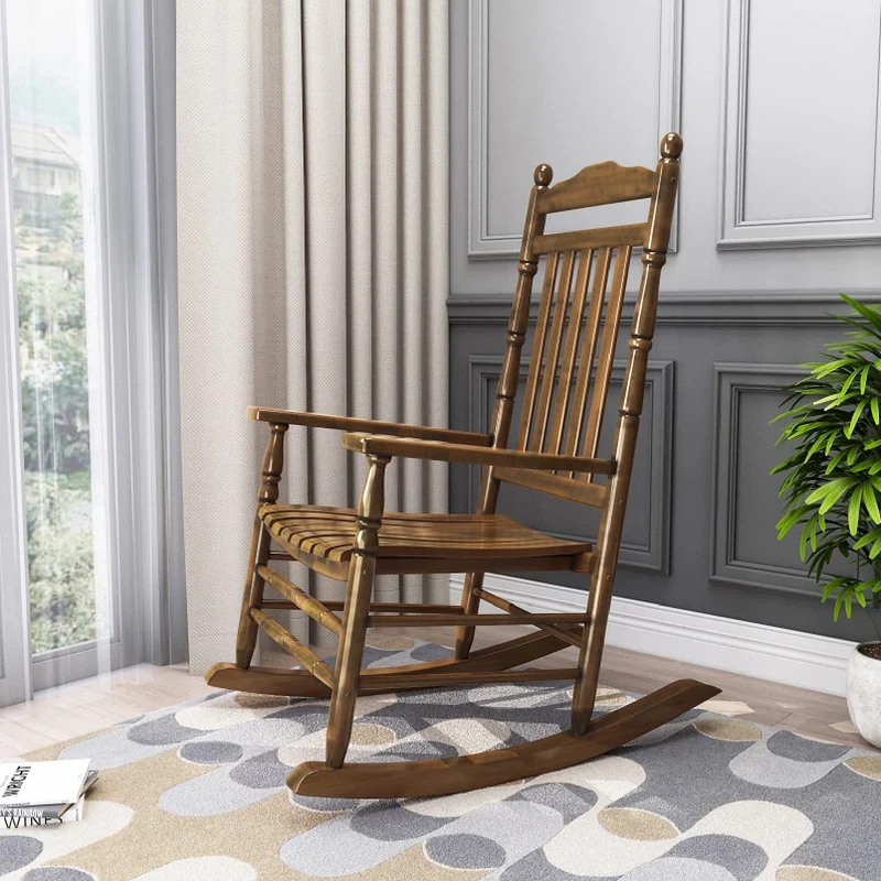 Fauteuil rokincher à bascule extérieur,rocking chair adulte bois extérieur,fauteuil relax,Dossier haut, accoudoirs larges, convient pour la cour, le jardin, l'intérieur, la pelouse ( Color : Wood colo