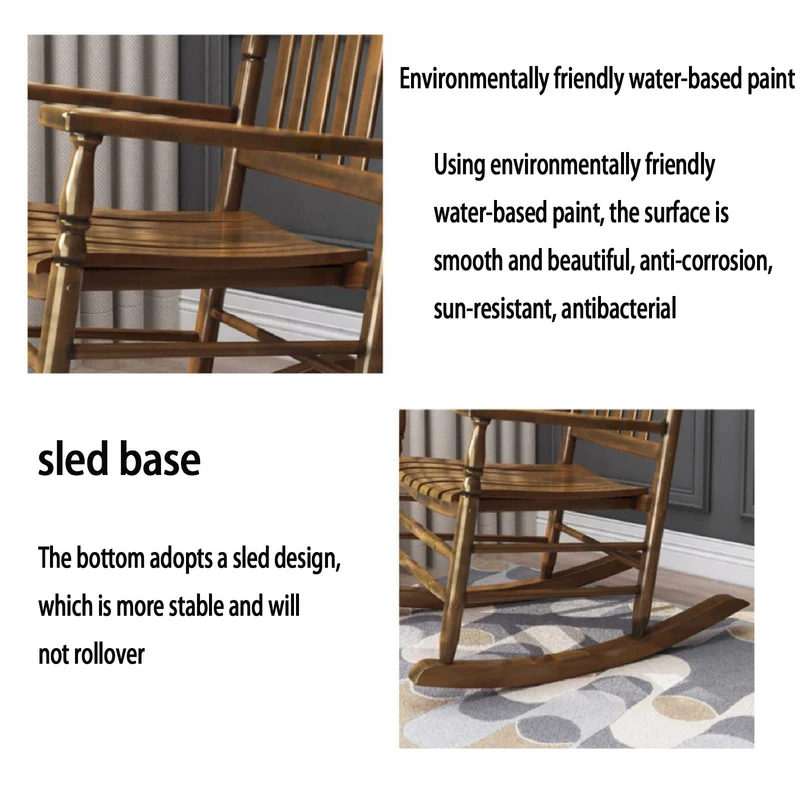 Fauteuil rokincher à bascule extérieur,rocking chair adulte bois extérieur,fauteuil relax,Dossier haut, accoudoirs larges, convient pour la cour, le jardin, l'intérieur, la pelouse ( Color : Wood colo