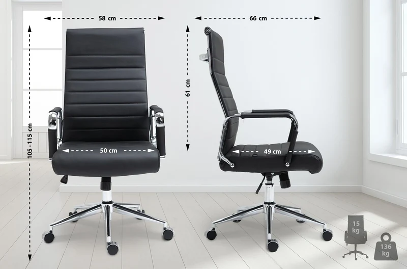 CLP Chaise de Bureau Ergonomique Kolumbus en Cuir véritable, réglable en Hauteur en continu, Charge maximale 150 kg, Couleur:Noir