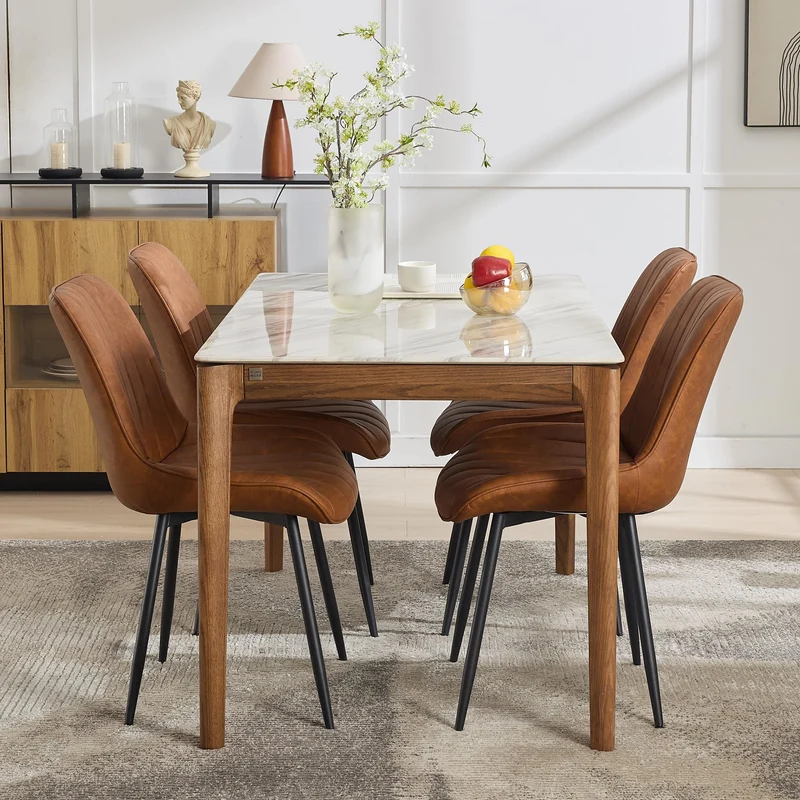Lot de 2 Chaise Salle à Manger en vrai cuir,Chaise de cuisine Scandinave avec Siège rembourrée & Pieds en métal,Chaise à manger sans accoudoirs pour Salle à Manger,Cuisine,Salon(87X61X54CM,Brun)