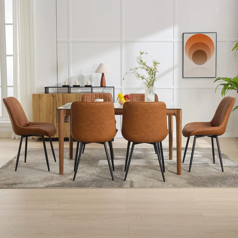 Lot de 2 Chaise Salle à Manger en vrai cuir,Chaise de cuisine Scandinave avec Siège rembourrée & Pieds en métal,Chaise à manger sans accoudoirs pour Salle à Manger,Cuisine,Salon(87X61X54CM,Brun)