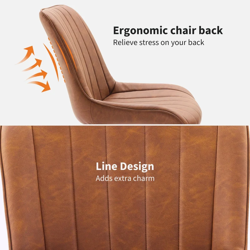 Lot de 2 Chaise Salle à Manger en vrai cuir,Chaise de cuisine Scandinave avec Siège rembourrée & Pieds en métal,Chaise à manger sans accoudoirs pour Salle à Manger,Cuisine,Salon(87X61X54CM,Brun)