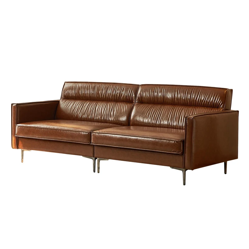 OLEYLUCKIDEA Canapé 3 Places Vintage en Cuir Marron Huilé – Canapé en Simili Cuir Style Rétro pour Salon, 220 cm, Canapé Droit Design Industriel, Confortable & Élégant