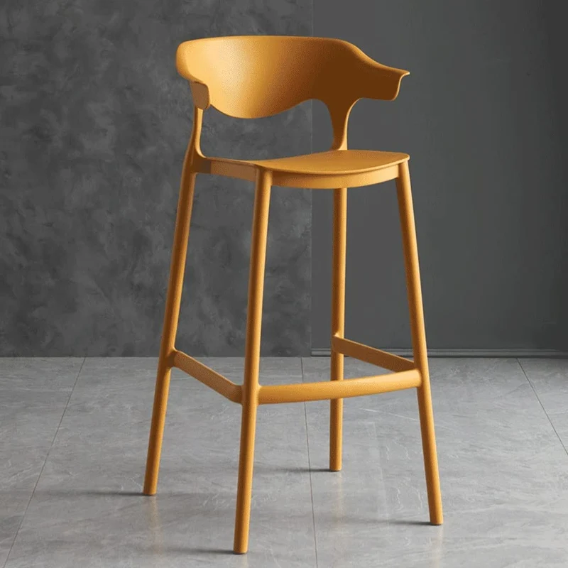 Chaise de bar empilable en plastique jaune pour comptoir de cuisine et loisirs en plein air, dossier haut, design robuste, idéal pour la maison, le jardin, le pub, le salon, hauteur d'assise de 65 cm
