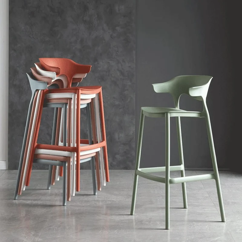 Chaise de bar empilable en plastique jaune pour comptoir de cuisine et loisirs en plein air, dossier haut, design robuste, idéal pour la maison, le jardin, le pub, le salon, hauteur d'assise de 65 cm