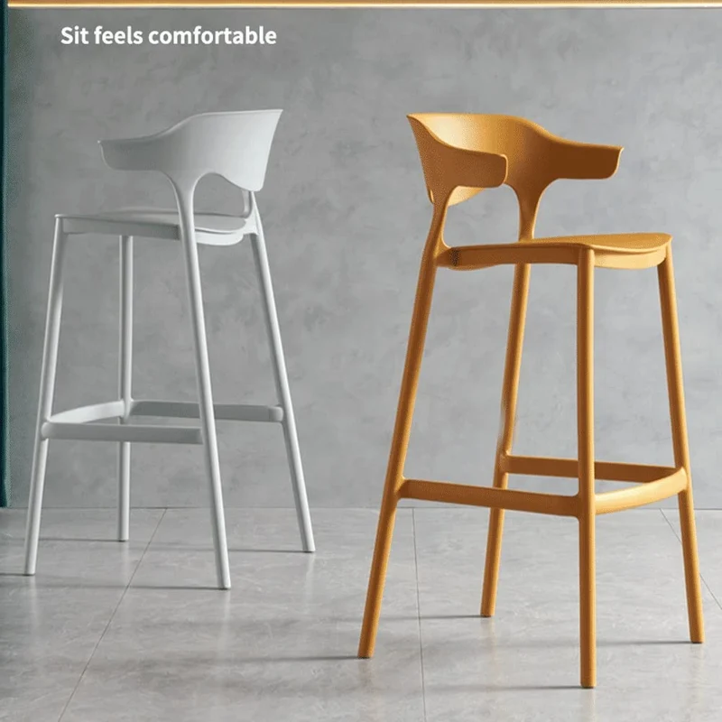 Chaise de bar empilable en plastique jaune pour comptoir de cuisine et loisirs en plein air, dossier haut, design robuste, idéal pour la maison, le jardin, le pub, le salon, hauteur d'assise de 65 cm