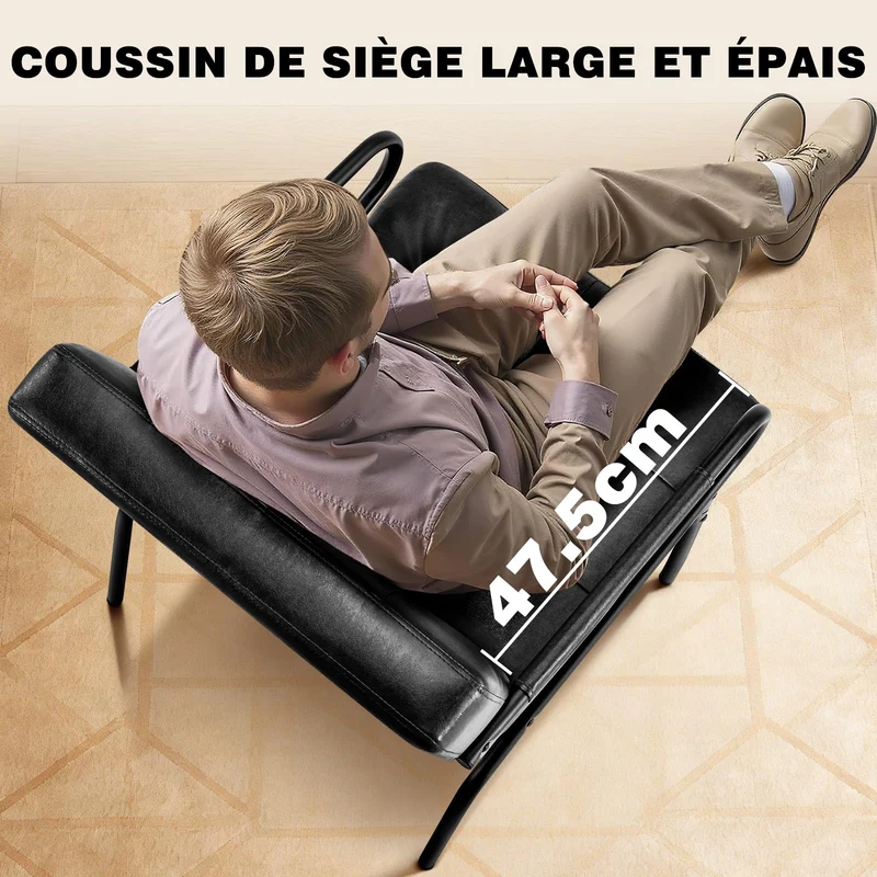 Hellove Fauteuil Salon en Métal, Fauteuil Design Rétro avec Pieds Métalliques Noirs, Chaise Simili Cuir PU avec Accoudoirs et Dossier Confortable Modern pour Salon Chambre, Noir