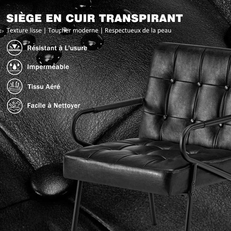 Hellove Fauteuil Salon en Métal, Fauteuil Design Rétro avec Pieds Métalliques Noirs, Chaise Simili Cuir PU avec Accoudoirs et Dossier Confortable Modern pour Salon Chambre, Noir