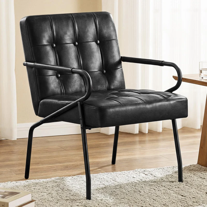 Hellove Fauteuil Salon en Métal, Fauteuil Design Rétro avec Pieds Métalliques Noirs, Chaise Simili Cuir PU avec Accoudoirs et Dossier Confortable Modern pour Salon Chambre, Noir