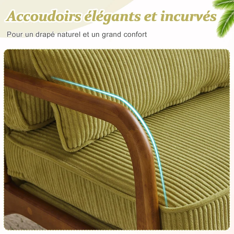 Bonnlo Fauteuil de Salon en Velours Côtelé, Chaise d'Appoint Relaxation avec Cadre en Bois, Siège Confortable pour Salon, Chambre, Terrasse, 65 x 80 x 78 cm (Vert)