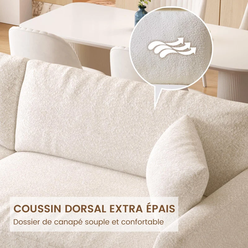 Guyii Canapé 2 Places en Tissu Bouclette Beige Grand canapé Moderne et Confortable pour Salon, Dossier Moelleux et Assise Profonde, canapé Design avec accoudoirs Larges, Longueur 266 cm