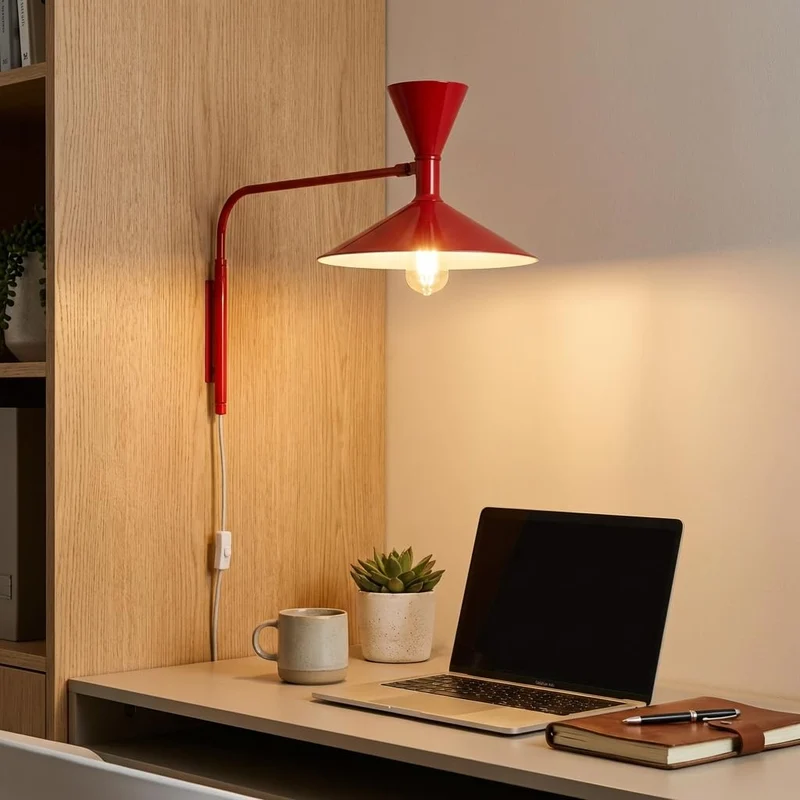 BARCELONA LED Applique Murale Industrielle Grand Modèle 40 cm, Lampe Murale à Bras Articulé, Style Vintage, Abat-jour Métal Rouge Intérieur Blanc, Idéal Restaurant, Escalier et Chambre