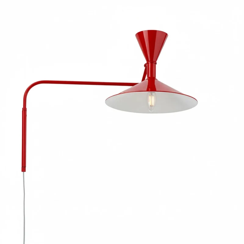 BARCELONA LED Applique Murale Industrielle Grand Modèle 40 cm, Lampe Murale à Bras Articulé, Style Vintage, Abat-jour Métal Rouge Intérieur Blanc, Idéal Restaurant, Escalier et Chambre