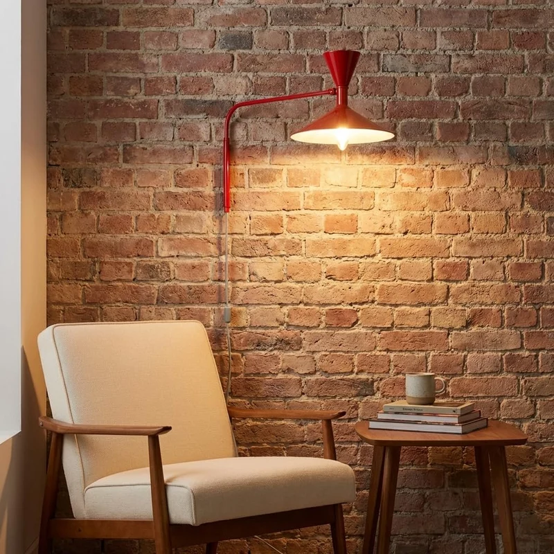 BARCELONA LED Applique Murale Industrielle Grand Modèle 40 cm, Lampe Murale à Bras Articulé, Style Vintage, Abat-jour Métal Rouge Intérieur Blanc, Idéal Restaurant, Escalier et Chambre