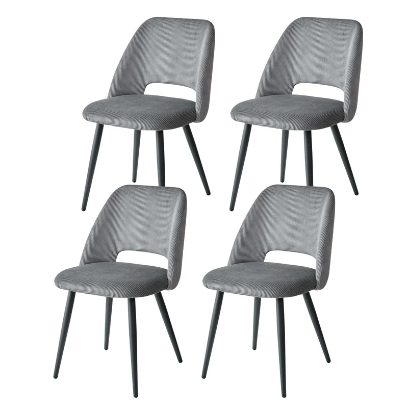 GrandCA HOME Lot de 4 Chaises de Salle à Manger Modernes, Dossier Creux en Velours Côtelé, Rembourrées, pour Salle à Manger, Cuisine, Salon et Chambre (Gris)